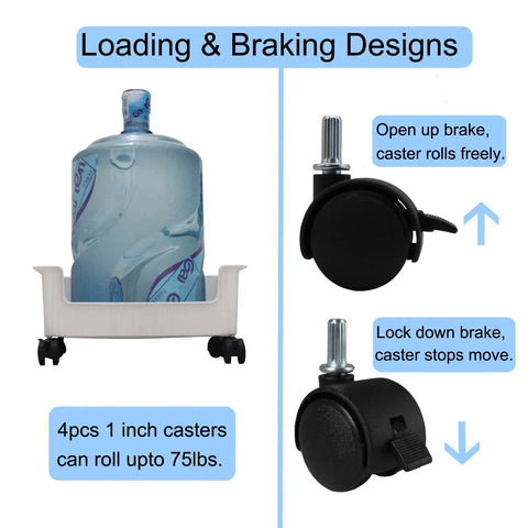 Four Pack Small Swivel Caster Wheels 1 Inch Locking Casters With Clip On Straight Stripe Stem 6.25mm, water jug on caster cart