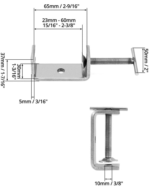 QWORK 304 stainless steel C-clamps, Tiger Clamp, 2-pack, front and side views, hand-twist for home and auto repair.