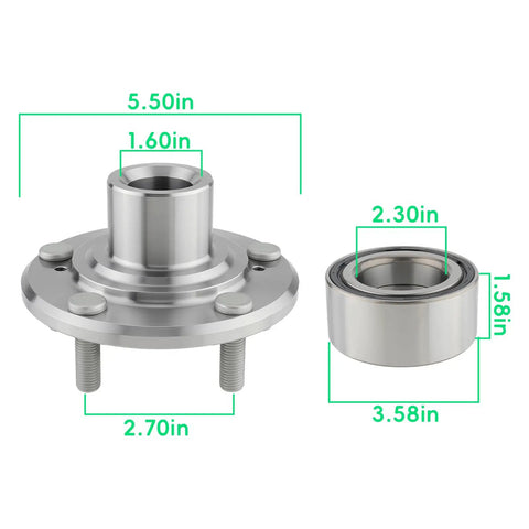 Front view of Front Wheel Hub Bearing Assembly Pair For Accord 2008-2012, Crosstour 2010-2015, Acura TSX 2009-2014 OEM Style Replacement