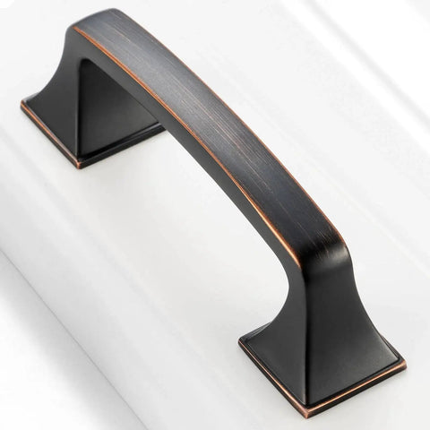 10 Pack 3 Inch Oil Rubbed Bronze Drawer Pulls Brushed Bronze Cabinet Handles on white cupboard