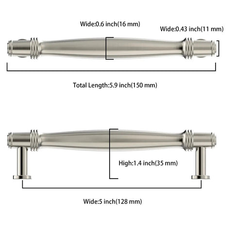 Dimensions diagram of 10 Pack 5 Inch Brushed Satin Nickel Cabinet Handles for Kitchen Cabinets and Drawers, Durable Cabinet Pulls.