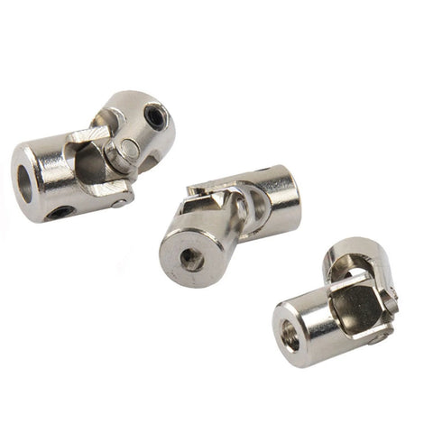 2-pack universal joint shaft couplers, metal chrome, 4mm to 3.175mm for RC cars/crawlers/boats