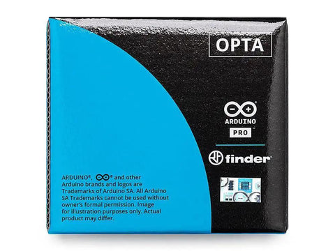 Opta Lite Industrial IoT Controller packaging with Arduino Pro and Finder logos, suited for tight spaces and edge computing.
