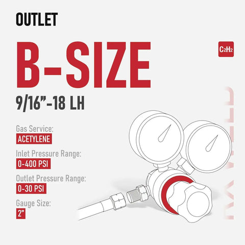 B-size acetylene outlet for Oxygen And Acetylene Regulator Set With CGA-540 CGA-200 For Welding And Cutting, gauge size 2 inches