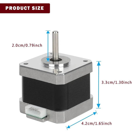 Product size dimensions of a NEMA17 stepper motor in the Pack Of 4 NEMA17 Stepper Motors High Torque Bipolar DC Step Motor Kit By MOTOU.