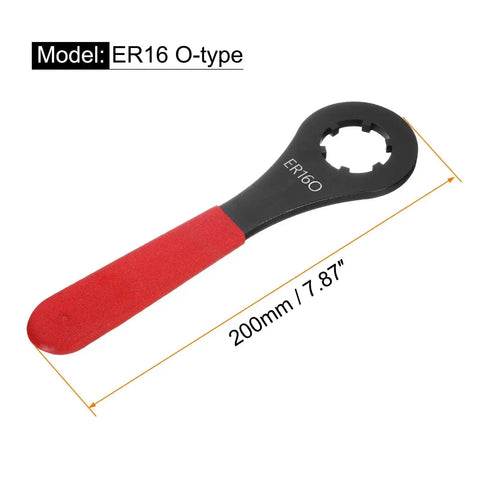 O-Type Collet Chuck Wrench Spanner For ER16 Lathe Clamping Nut With Red Non Slip Handle Carbon Steel 200mm Length