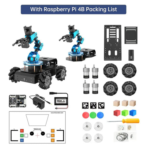 Robotic Arm Kit With Raspberry Pi 4B 4GB Open Source Programming FPV AI Vision 6DOF Robotic Arm Kit With 4WD Mecanum Wheel