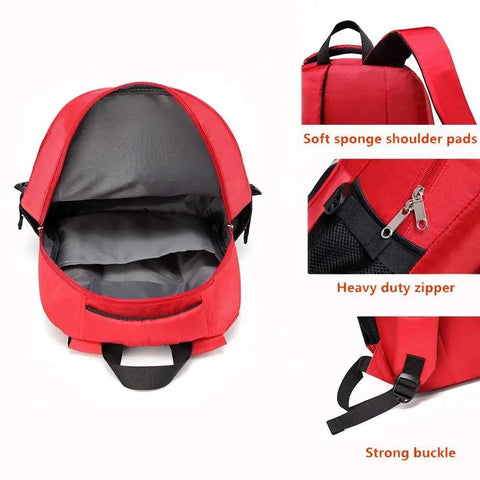 Red First Aid Bag For Travel And Emergency Response With Large Capacity And Multi Pocket Organizer, showing open bag interior and features.