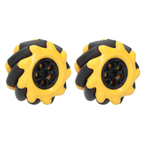 Pair of 60mm yellow and black Mecanum Wheel Omni-Directional For 60mm Smart Robot Car DIY Projects Black Rubber-Coated Wheel Delivers Smooth Run