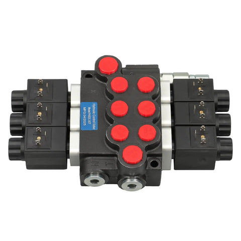 Heavy Duty 3-Spool Hydraulic Control Valve Solenoid 12V DC With 13 GPM Flow At 3600 PSI, Double Acting Inlet Outlet Port 7/8-14 And Working Port 3/4-16