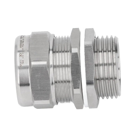 Side view of Stainless Steel Cable Gland Connector IP66 Explosion Proof Dual Sealing G1 Thread M32 NPT 1 Inch for junction boxes.