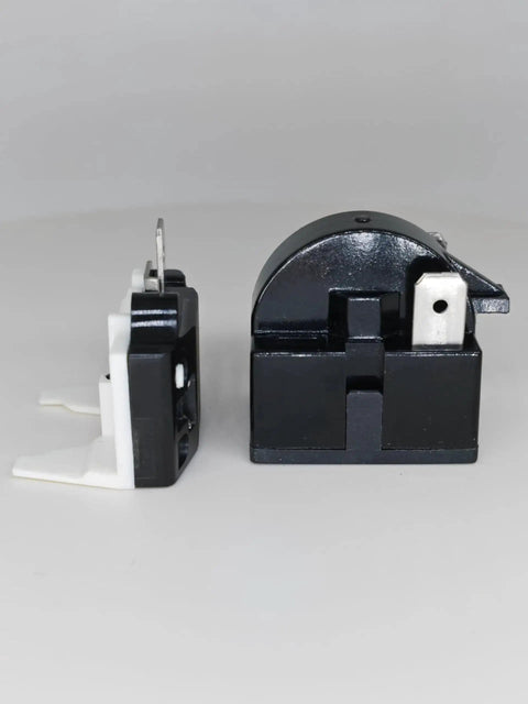 2 Pack PTC Starter Relay 4.7 Ohm 2 Pin for Refrigerator Compressor, side view showing plug-and-play design with overload protector.