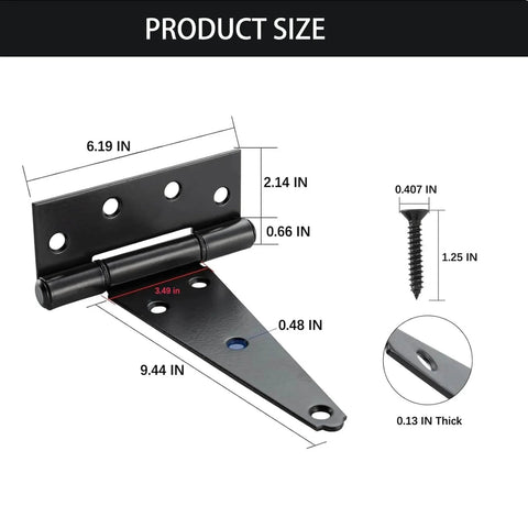 Product dimensions of 10 Inch Heavy Duty Gate Hinges For Wooden Fences Shed Doors And Outdoor Barns In Black Durable Iron T Strap Gate Hinges With Rust Resistant Coating Weatherproof Outdoor Gate Hardware Includes Screws 4 Pack