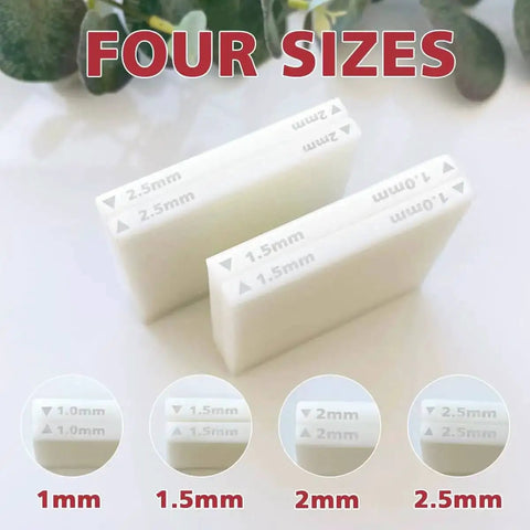 Four Bead Sizes Polymer Clay Bead Roller Kit with molds labeled 1mm, 1.5mm, 2mm, 2.5mm for jewelry making and DIY projects
