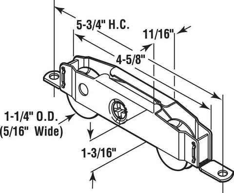 Diagram of 2 Pack Sliding Patio Door Roller Assembly With 1-1/4 Inch Steel Ball Wheel Bearing Side Adjustable Replacement With dimensions.