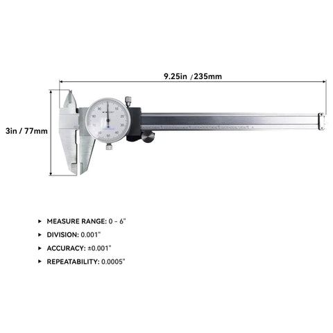 0 To 6 Inch Imperial Dial Calipers With Four Way Measurements, 0.001 Inch Precision, Shock Proof Stainless Steel Caliper With Smooth Sliding