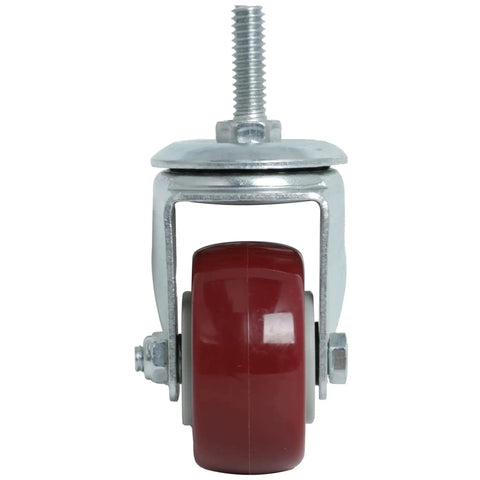 Front view of 2 Inch Swivel Caster Wheels 4 Pack With Threaded Stem Heavy PU 800 Lb. showcasing red wheel and metal frame
