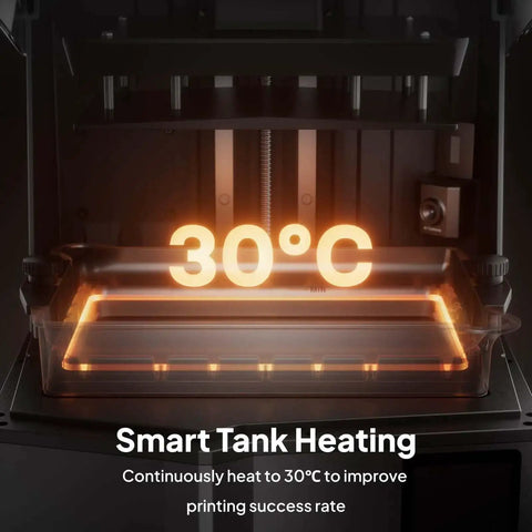 Smart tank heating feature of Saturn 4 Ultra 16K Resin 3D Printer with 30°C temperature display, enhancing printing success rate.