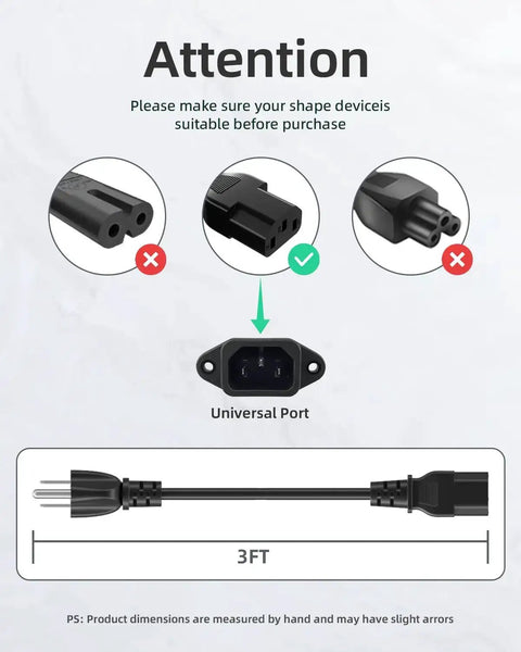 Diagram of 3 ft Replacement Three Prong Power Cord For Instant Pot And Most Kitchen Appliances with compatible connector illustration