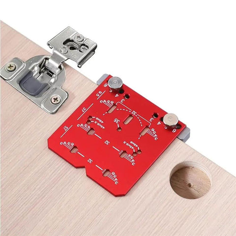 Universal Cabinet Hinge Jig With 35mm Drilling Guide and Adjustable Distance for Concealed Hinges on wooden board