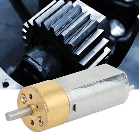 DC 12V Mini Planetary Gearbox Motor With All Brass Reducer, all metal construction, shown against gear mechanism background