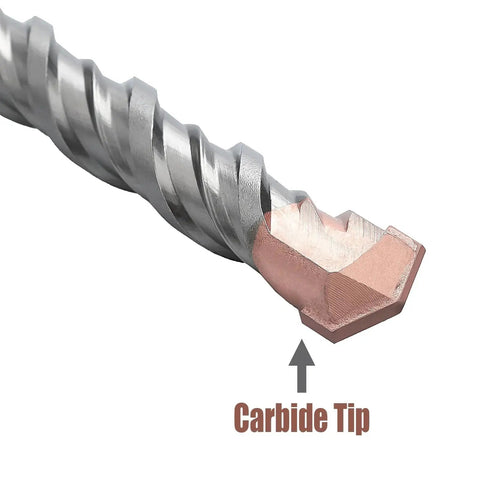 Close-up of 1-1/8 Inch SDS Plus Masonry Drill Bit for Concrete Brick Block with rock solid carbide tip and rotary hammer drill compatibility.