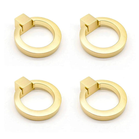 6 Pcs Brushed Brass Cabinet Ring Pulls Set In Zinc Alloy With Durable Single Hole Design Includes 22mm And 40mm Screws