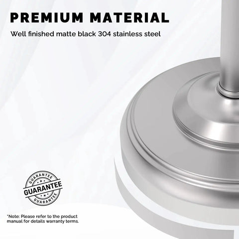 Close-up of Free Standing Toilet Paper Holder with heavy weighted base in SUS304 stainless steel, brushed nickel finish.