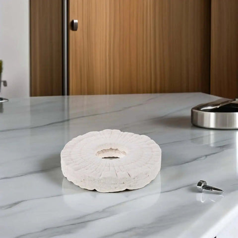 Cotton Buffing Polishing Wheel 150x50x20mm for woodworking edge banding machines on a marble surface.