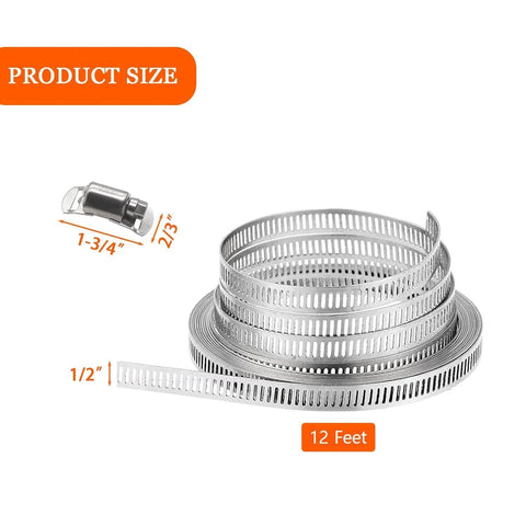 Diy Hose Clamps 12 Foot 304 Stainless Steel Metal Strap Assortment Kit With 8 Pcs Stronger Fasteners Large Adjustable Pipe Clamps
