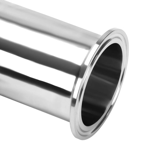 Stainless steel 2-inch pipe fitting end with tri-clamp flange, polished finish