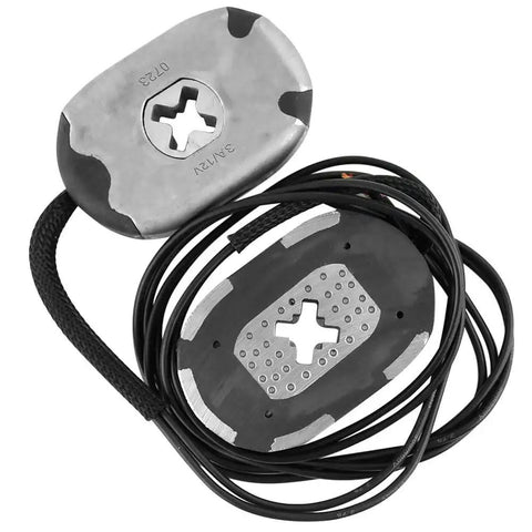 Two 12-inch electric trailer brake magnets with mounting plates and attached wiring for 2x12 inch brake assemblies