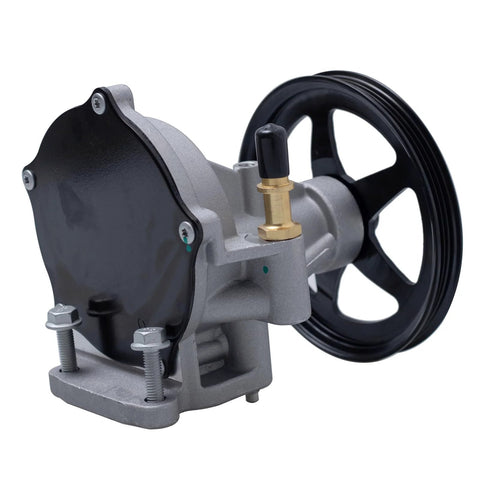 Front view of TUCAREST Brake Vacuum Pump with black pulley and mounting base