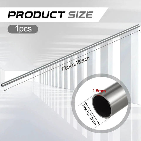 Diagram showing One Inch Outer Diameter 304 Stainless Steel Tubing 72 Inch Length Thickened Wall Weldable Round Metal Tube.