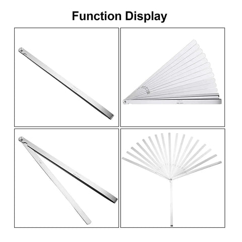Stainless Steel Feeler Gauge Set With Pro Grade Dual Marked Metric And Imperial Blades For Precision Gap Measurement 0.02 Mm To 1.00 Mm Range 0.0007 Inch To 0.039 Inch 17 Blades Foldable And Easy To Store 65 Mn Steel in various open positions