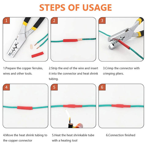 Steps to use 250 Piece Wire Ferrule Kit With Seven Size Copper Crimp Connectors Non Insulated Electrical Butt Terminals Assorted Set For Wiring, DIY Projects, Auto And Home Electrical Repairs, Pro Grade Copper For Easy Quick Crimping