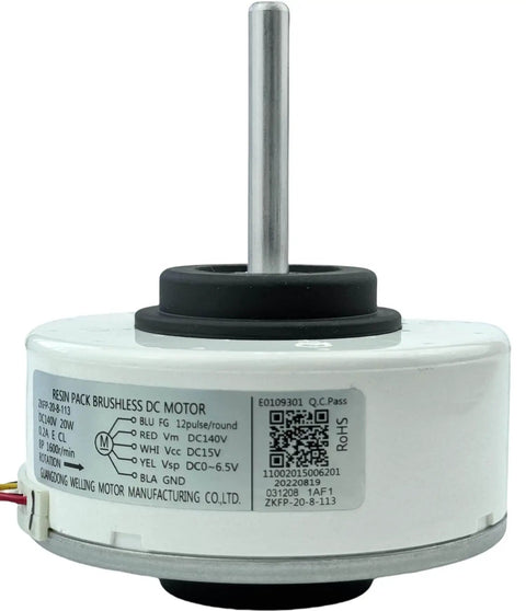 Close-up of Brushless DC Fan Motor For Air Conditioner 140V 20W 1600 RPM CCW Indoor Unit Drop In Replacement Fits ZKFP-20-8-113