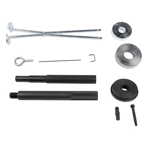 Alignment Bar And Gimbal Bearing Tool Set With Bearing Puller And Seal Bellows Replacement for marine engine couplers shown disassembled.