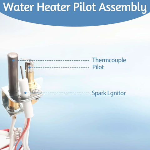 Water Heater Pilot Assembly with brass valve, thermocouple pilot, and spark igniter components