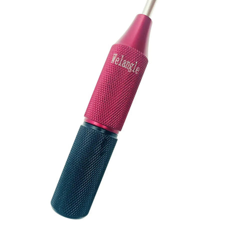 Thumb Turn Bypass Tool Pro Grade Multipurpose Locksmith Essential Stainless Steel Construction With Hex Wrench Included For Pros And DIYers By J Tool Durable Design. Image shows a close-up of the tool with red and black grips.