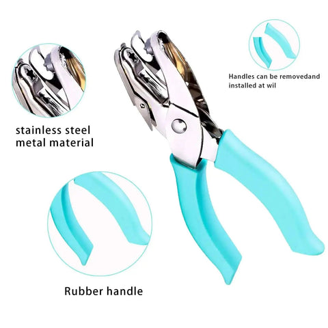 Two Pack Handheld Heart And Star Shape Hole Punches With Ergonomic Soft Grip, blue rubber handle, metal construction.