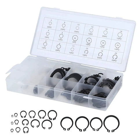 300 Piece Durable External Circlip Kit Retaining Ring Set For Bearings, Gears And Pulleys, Heavy Duty E Clip Assortment In Plastic Storage Case