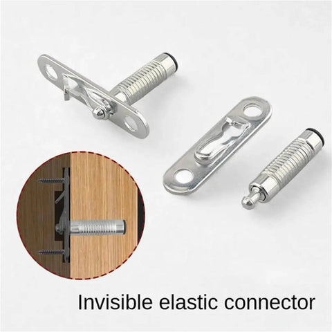 Two In One Invisible Connectors Set For Cabinets And Bookshelves White 100 Piece Durable Metal Hardware with Elastic Connector