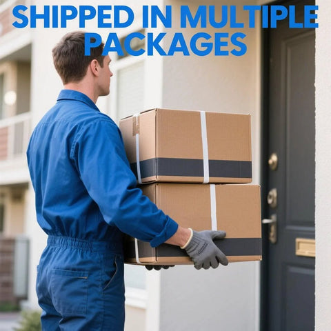 Delivery person carrying two packages to the front door for shipping multiple packages service.