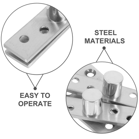 Close-up of Concealed Pivot Hinges Set 2 Pack Stainless Steel Hidden Door Pivots with center shaft for cabinets and secret doors.