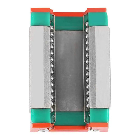 Close-up view of MGN9C Linear Guide Rail 150mm Steel Linear Motion Rail with 2 Pro Grade Rail Blocks showing bearing detail.