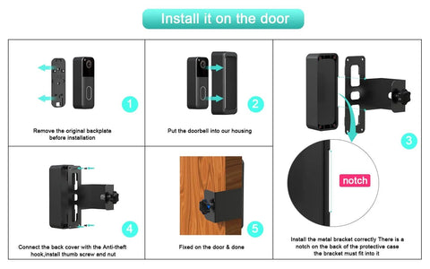 Installation steps for Anti Theft No Drill Door Mount For Blink Video Doorbell Camera 2Nd Gen 2025 Easy Install Bracket.