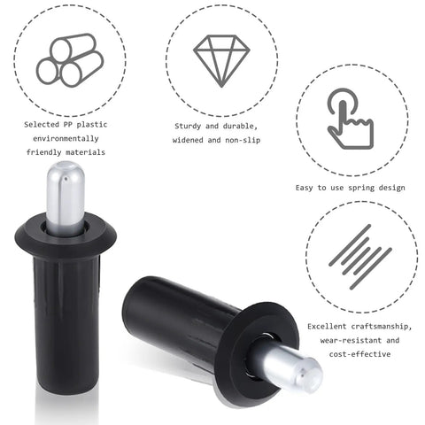 10 Pack DIY Friendly Cabinet Door Repair Pins And Damper Replacement Kit with telescopic spring loaded pins, shown close-up
