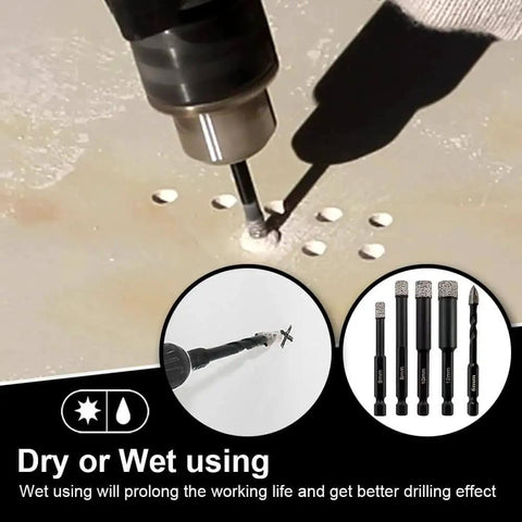 Dry Diamond Drill Bit Set With Four One Quarter Inch Diamond Core Bits And One Quarter Inch Carbide Drill Bit for ceramic tile