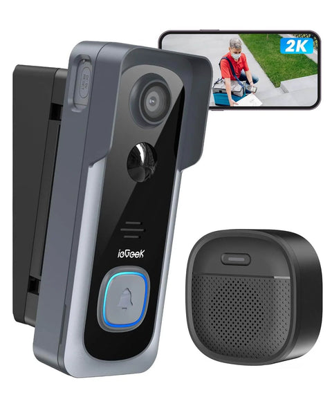2K Wireless Doorbell Camera With Adjustable Mount No Monthly Fee Local SD Storage Real-Time Alerts Motion Detection